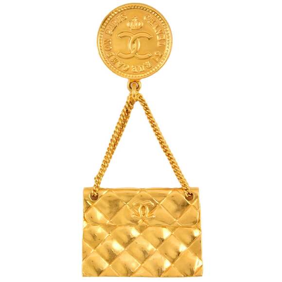 CHANEL Gold Logo Brooch